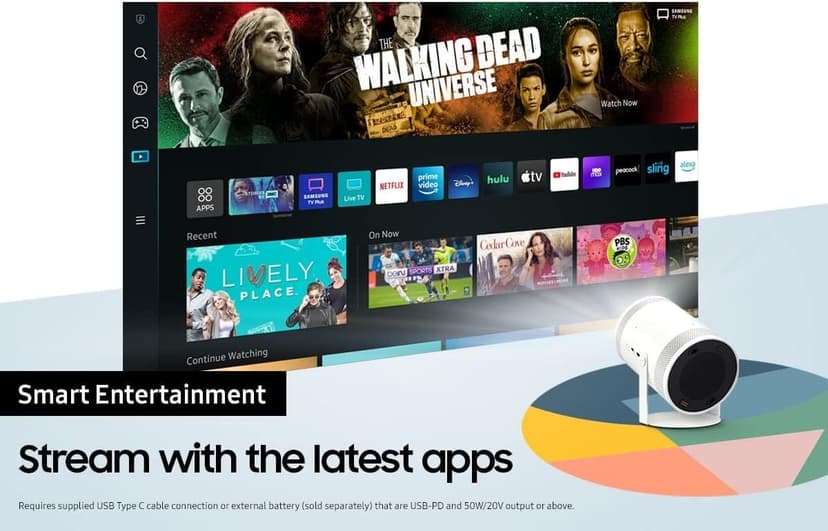 SAMSUNG 30" - 100" The Freestyle FHD HDR Smart Portable Projector for Indoor and Outdoor Home Theater, Big Screen Experience with Premium 360 Sound w/ Alexa Built-In (SP-LSP3BLAXZA)