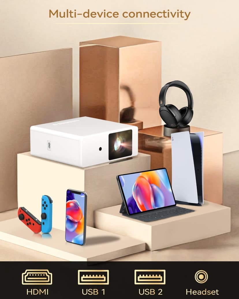 [1300 ANSI/Netflix Licensed/Dolby Audio] Projector with WiFi Bluetooth Portable Outdoor - 4K Smart Ceiling Projector with Built in Apps, Wireless Home Theater for Bedroom, 20% Zoom/500", HDMI/Phone/PC
