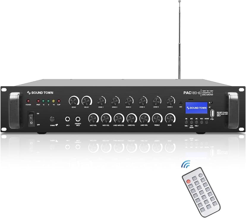 Sound Town Commercial Restaurant Audio Set, with One 6-Zone 70V/100V Amplifier with Bluetooth, 12 x Two-Way 6.5-Inch in-Ceiling Speakers, Two Dual 8-Inch Subwoofers (P18X12C6N2S28)