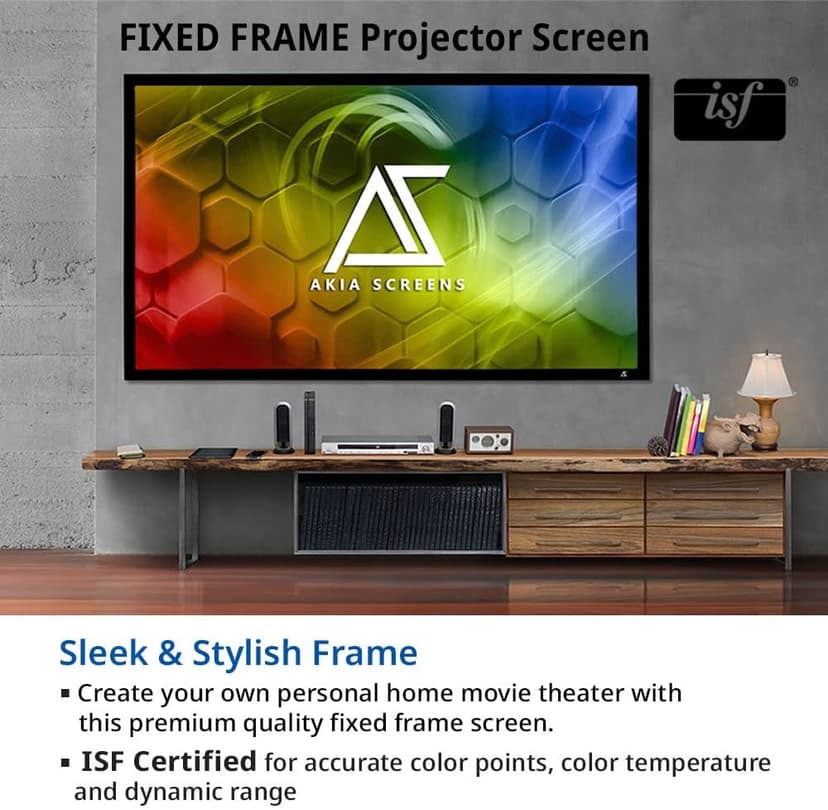 Akia Screens Fixed Frame Projector Screen 120 inch 16:9 8K 4K Ultra HD 3D Ready Wall Mount CINEWHITE UHD-B 120 Projection Screen for Indoor Movie Video Home Theater Cinema Office AK-FF120WH2