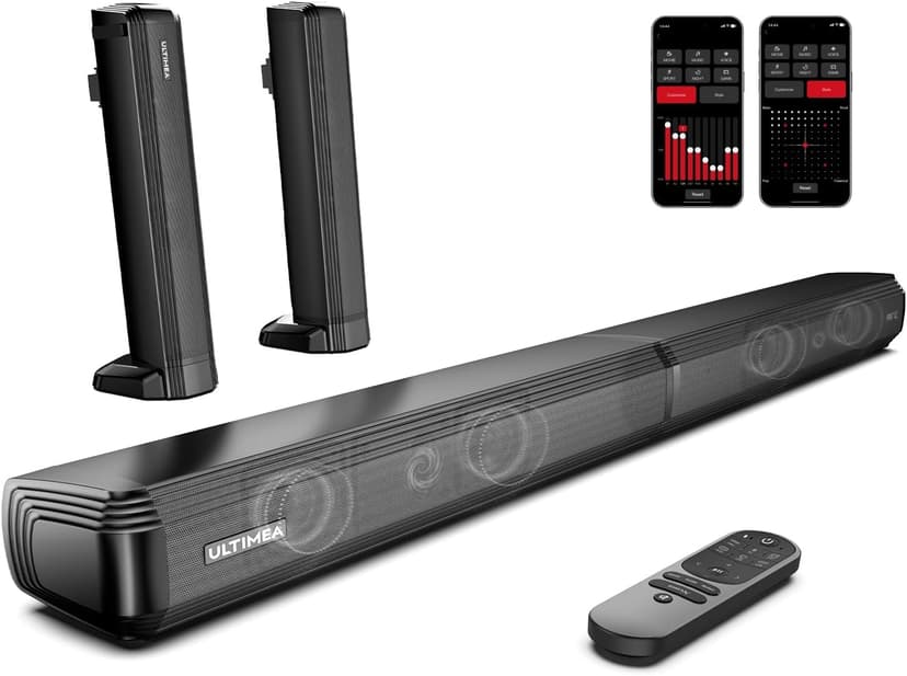 ULTIMEA 2.2ch Sound Bar for Smart TV, Peak Power 100W, 2-in-1 Detachable Sound Bar for TV, App, Bluetooth 5.3 TV Soundbar, 3 EQ Modes, BassMX Technology, HDMI-ARC/Opt/AUX, Apollo S40, 2025 Upgraded