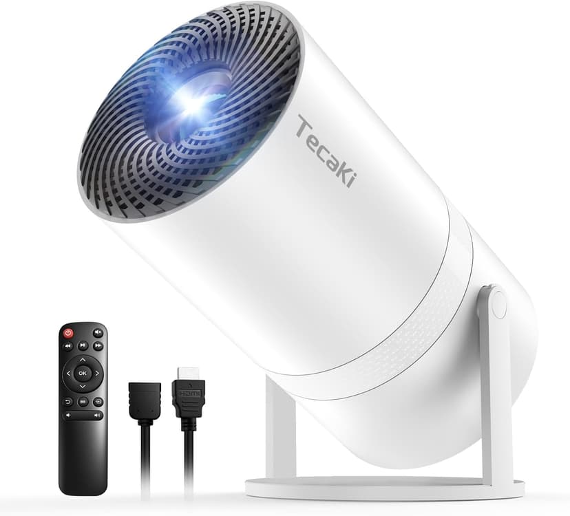 Mini Portable Projector with WiFi and Bluetooth, Movie projector 1080P HD Supported, Auto Keystone Correction, 180° Rotatable, Compatible with TV Stick, HDMI, USB, Smartphone, Laptop (White1)