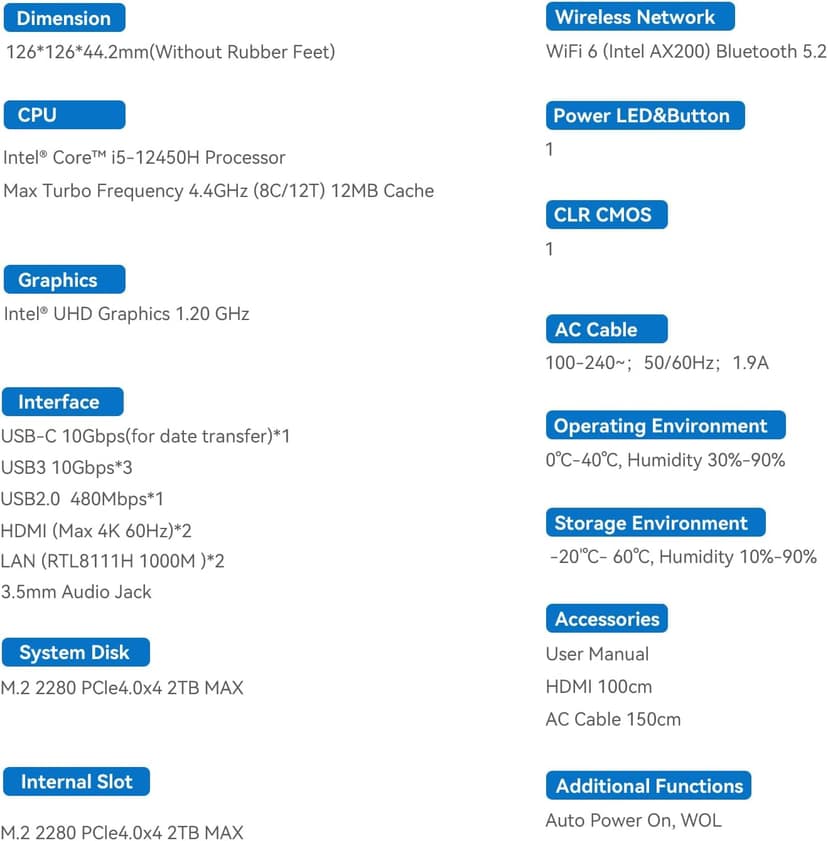 Beelink EQi12 Mini PC, Intel Core i5-12450H Processor (8C/12T, up to 4.4GHz), 16G DDR4 RAM 500GB M.2 2280 PCle 4.0x4 SSD, Mini Computer Support 4K@60Hz Dual Screen Display/WiFi6/BT5.2