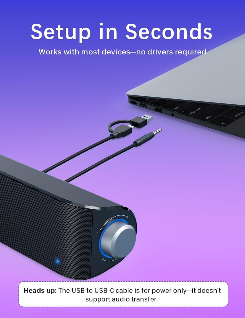 Computer Speakers, HiFi Sound Quality Computer Sound Bar, USB Powered PC Speakers, Bluetooth 5.0 and 3.5mm Aux-in Computer Speakers for Desktop, Laptops, PCs, Phones, Tablets, Xbox, Gaming Speakers