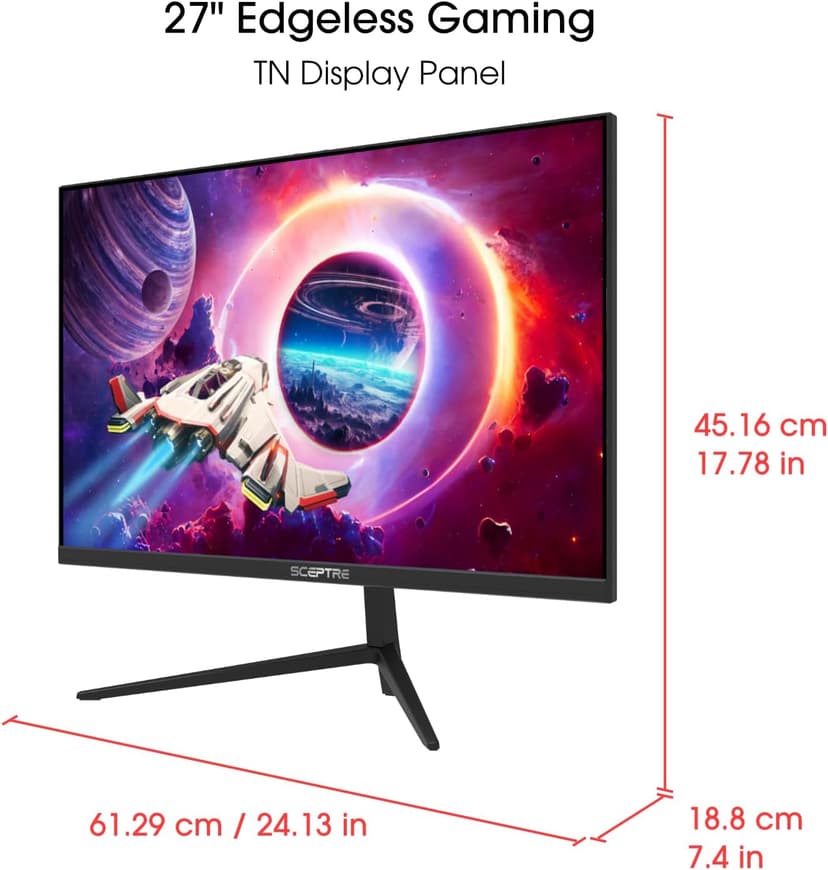 Sceptre 27-inch Gaming Monitor 165Hz 144Hz 1ms AMD FreeSync Premium HDMI DisplayPort Build-in Speakers, 99% sRGB Machine Black (E275B-FWD168 Series)