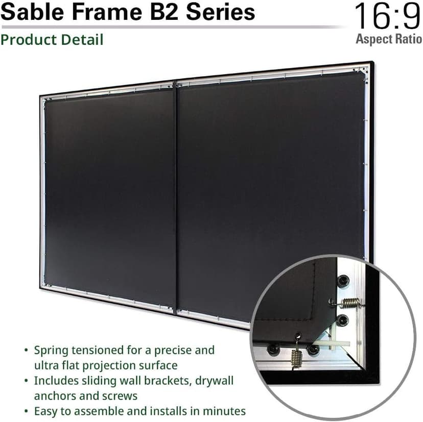 Elite Screens Sable Frame B2 Fixed Frame Projector Screen 120 inch 16 9, 4K/8K UHD, ISF-Certified CineWhite UHD-B (1.3 Gain), Wall Mounted for Standard, Short & UST Projectors, Home Theater, SB120WH2