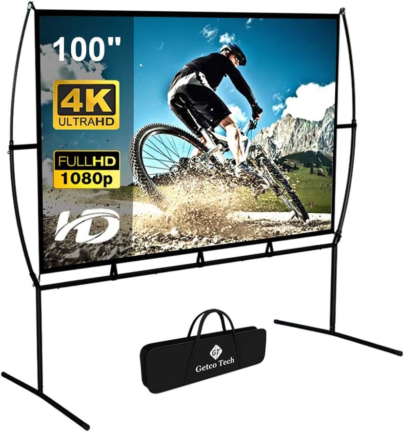 Projector Screen with Stand Foldable Portable Movie Screen（16：9）, HD 4K Double Sided Indoor Outdoor Projection Screen for Home Theater (100 Inch) …
