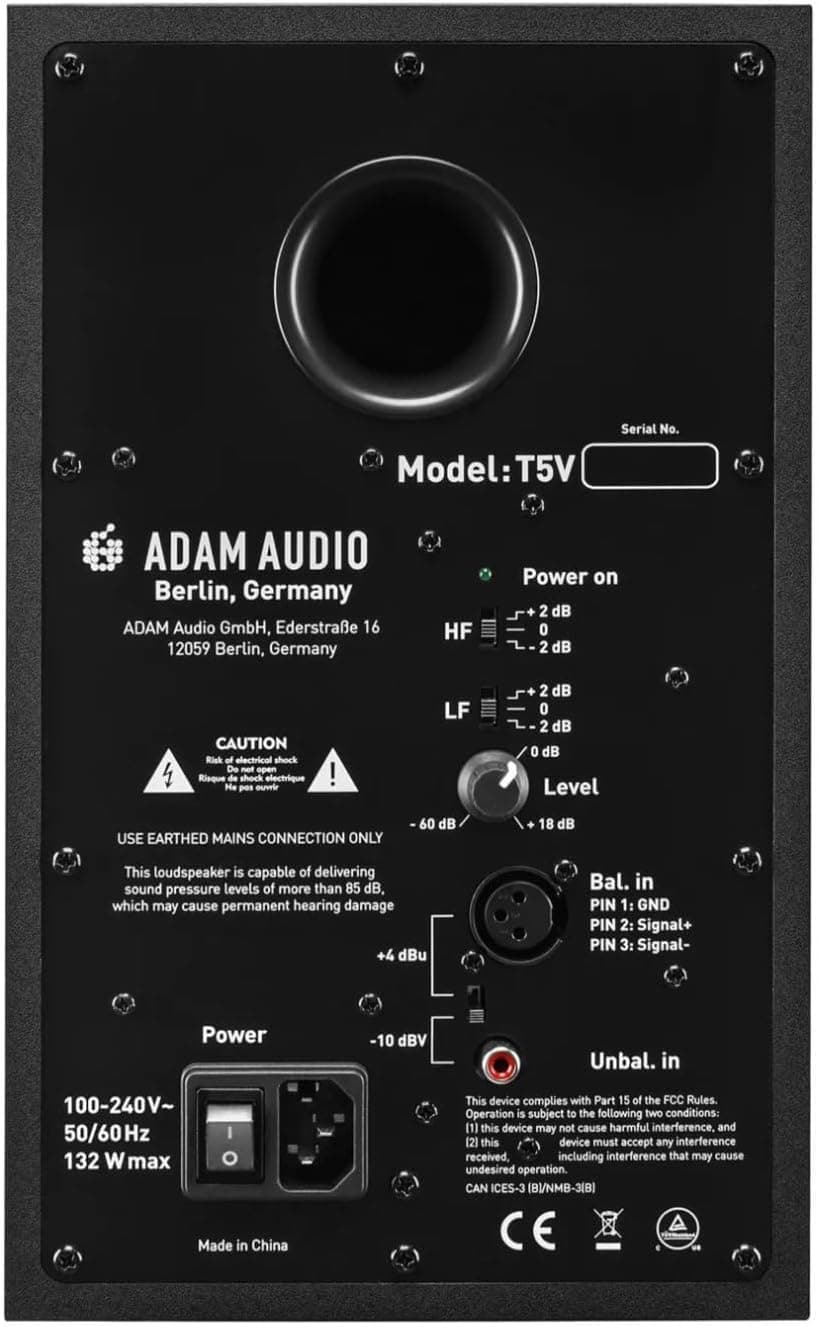 Adam Audio T5V 5-Inch Powered Studio Monitor (2-Pack) Bundle with Isolation Pads, 1/4-Inch TRS to XLR Male to Male Balanced Cable (10-Feet, 2-Pack) and 25-Feet XLR Cable (6 Items)