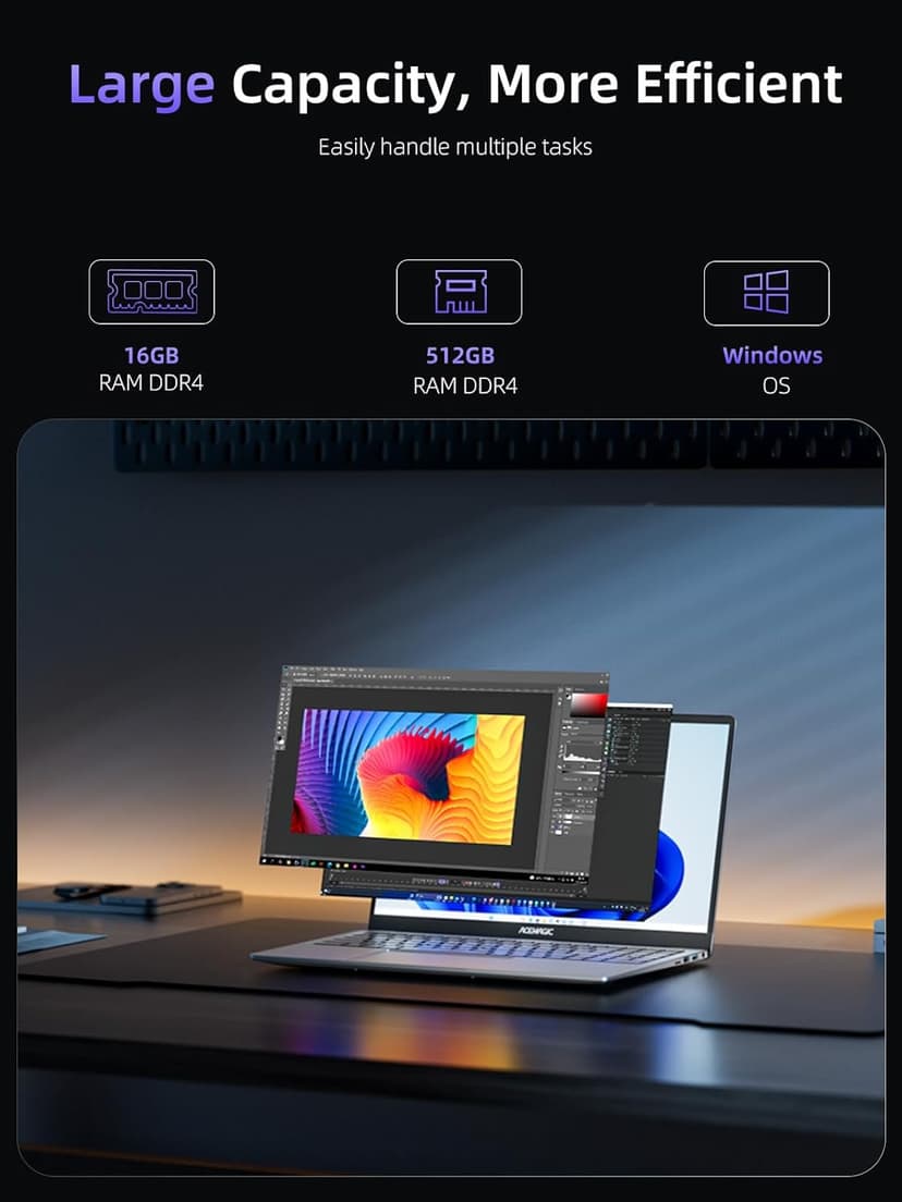 ACEMAGIC 2025 Laptop, Laptop Computer with Intel Quad-Core Processor(Up to 3.4GHz), 16GB DDR4 512GB SSD, Windows 11 Laptop, 15.6" IPS 1080P, Metal Shell, USB3.2, Long Battery Life
