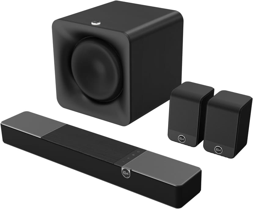 Klipsch Flexus Sound System: CORE 100 2.1 Channel Sound Bar, 10" SUB 100 Subwoofer and SURR 100 Surround Sound Speakers, Powered by Onkyo with Bluetooth, Dolby Atmos and Custom Tuned Bass - Black