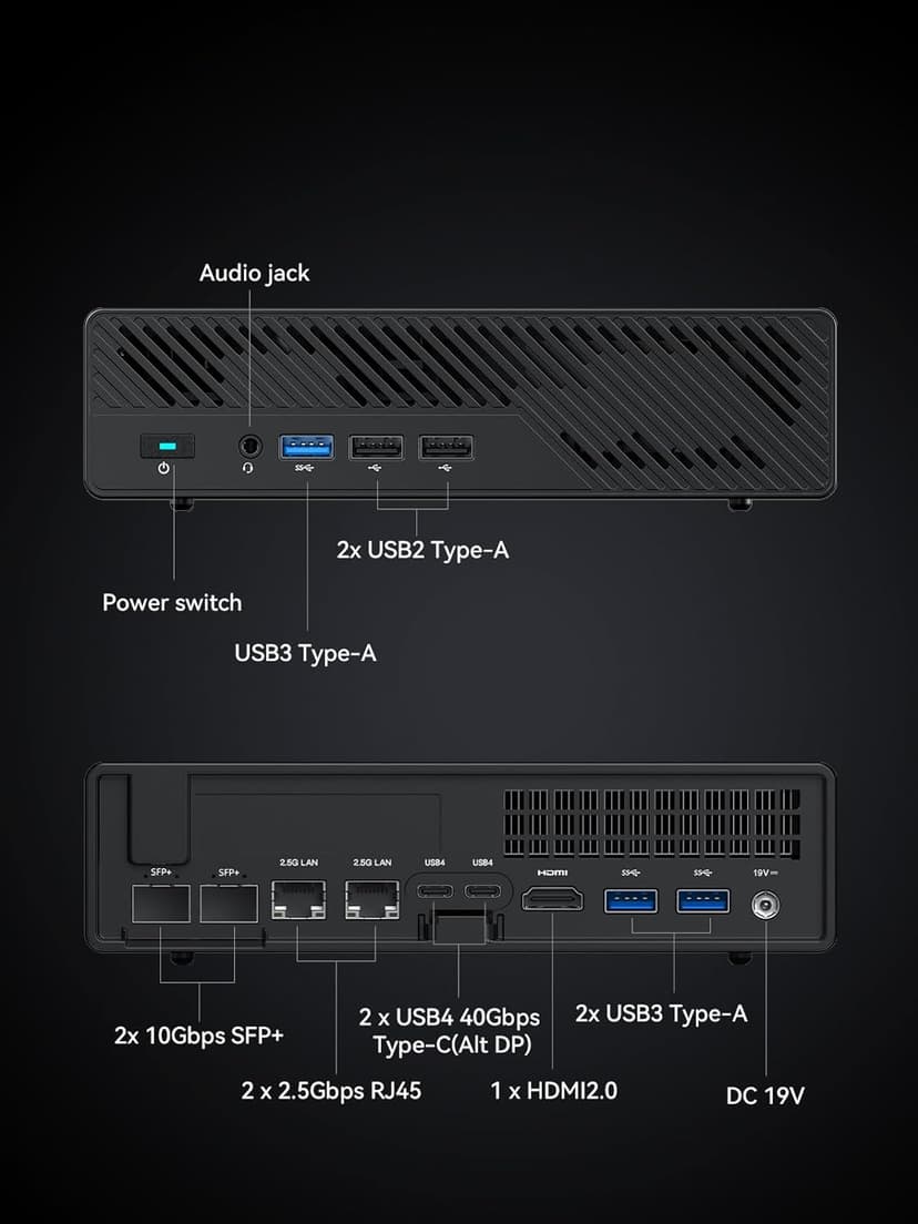 MINISFORUM Mini PC MS-01-S1390 Barebone with Intel Core i9-13900H,vPro Enterprise Support,2x10Gbps SFP+LAN/2x2.5G RJ45/2xUSB4/HDMI/16xPCIe 4.0/M.2 NVMe SSD/U.2 NVMe SSD,Mini Computer(No OS/RAM/SSD)