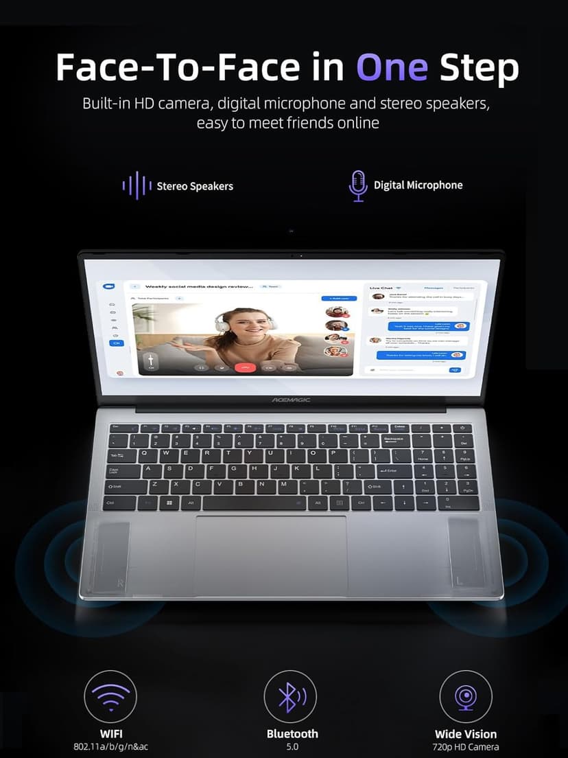 ACEMAGIC 2025 Laptop, Laptop Computer with Intel Quad-Core Processor(Up to 3.4GHz), 16GB DDR4 512GB SSD, Windows 11 Laptop, 15.6" IPS 1080P, Metal Shell, USB3.2, Long Battery Life
