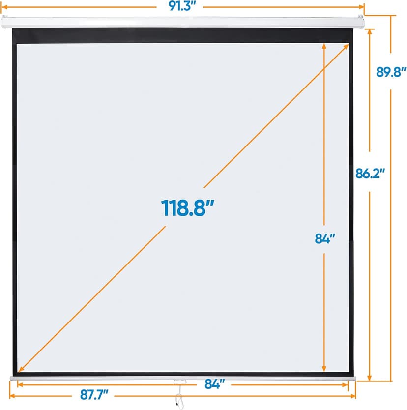SUPER DEAL 120'' Projector Screen, Retractable Projection Screen Manual Pull Down HD Screen 1:1 Format for Home Cinema Theater Presentation Education Outdoor Indoor Public Display
