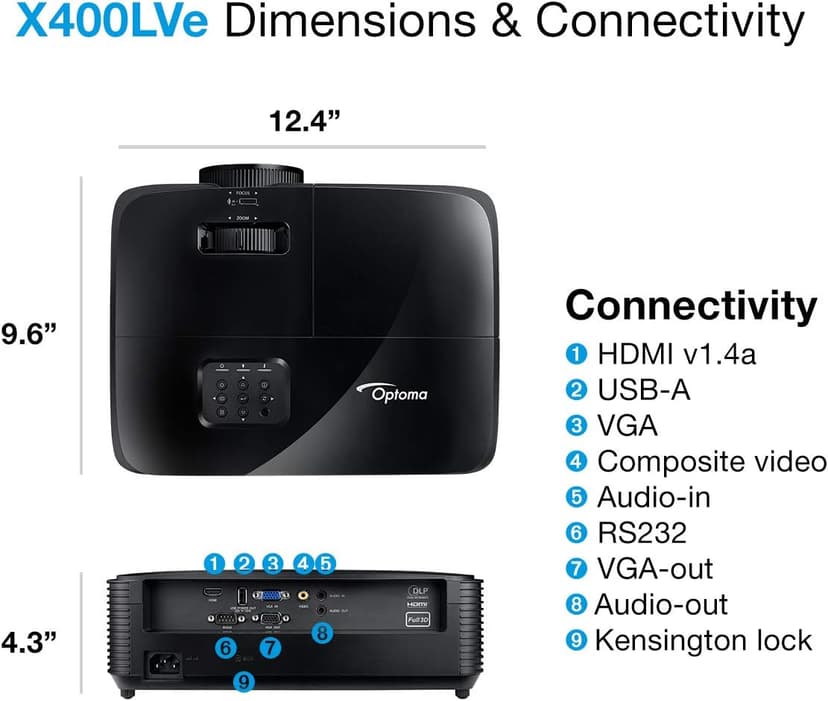 Optoma X400LVe XGA Professional Projector | Presentations in Classrooms & Meeting Rooms | Up to 15,000 Hour Lamp Life | Speaker Built In