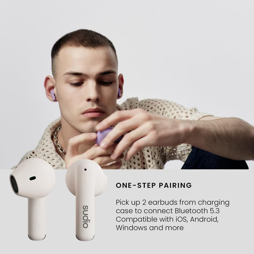 Sudio A1 True Wireless Earbuds, Bluetooth 5.3 Connection, Noise Cancelling, Waterproof, Touch Control, Charging Case, Premium Sound Quality, Comfortable Fit – White
