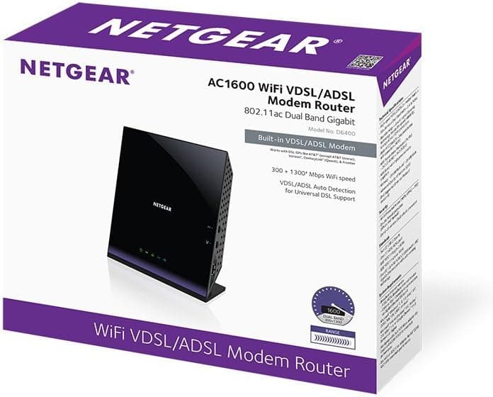 NETGEAR AC1600 WiFi VDSL/ADSL Modem Router – 802.11ac Dual Band Gigabit (D6400-100NAS)