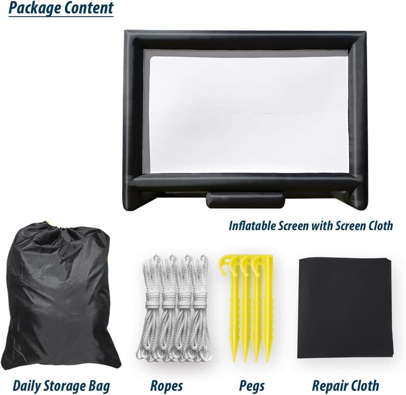 33Ft Giant Inflatable Movie Screen with Blower - Front and Rear Projection - Blow Up Outdoor and Indoor Projector Screen for Party, Easy to Set Up