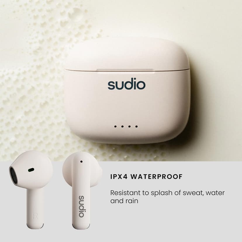 Sudio A1 True Wireless Earbuds, Bluetooth 5.3 Connection, Noise Cancelling, Waterproof, Touch Control, Charging Case, Premium Sound Quality, Comfortable Fit – White