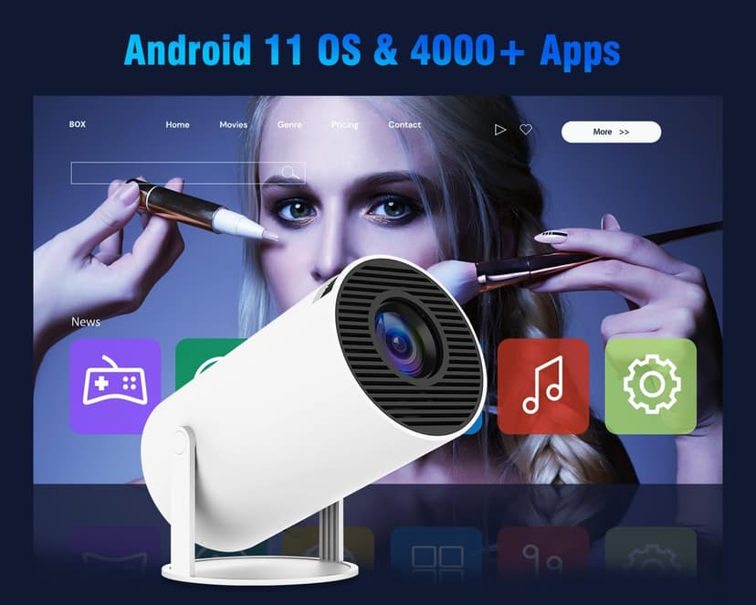HY300PRO Mini Projector with Wifi and Bluetooth, Portable Projector 4K Support, Auto Keystone, Air Mouse Remote, Voice Control, 180 Degree Rotation Smart Proyector for Outdoor/Bedroom/Movie