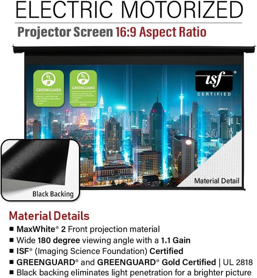Akia Screens 150 inch Motorized Projector Screen Electric Drop Down Remote Controlled Ceiling Wall Mount Office Home Movie Theater AK-MOTORIZE150H2