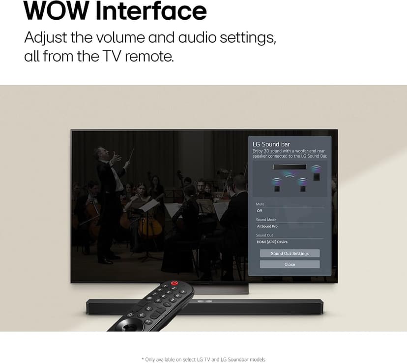 LG S60T 3.1 ch. Soundbar with Wireless Subwoofer, Dolby Audio, TV Synergy, Wow Interface, AI Sound Pro (2024 Model)