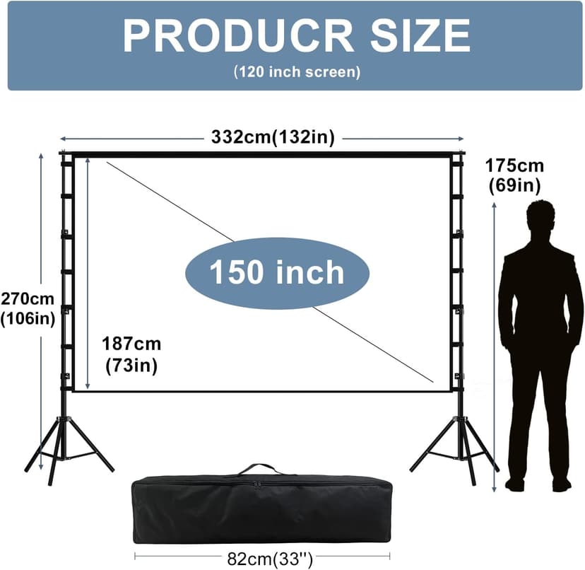 Projector Screen and Stand, lejiada150'' Upgraded Large Projection Screen Anti Crase Foldable with Carry Bag for Party Outdoor Movie Nights, Film Festivals, Business Presentations, Meetings, Home