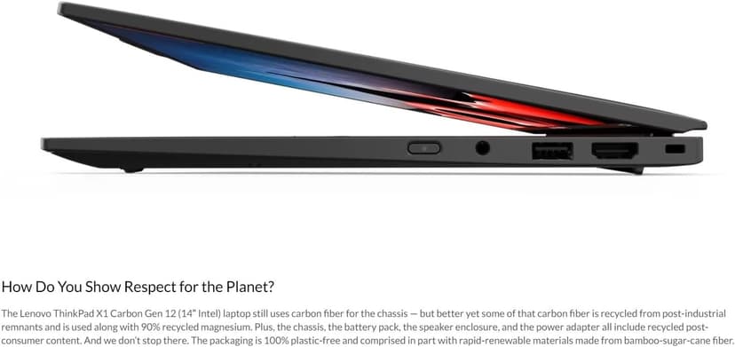 Lenovo Gen 12 ThinkPad X1 Carbon Laptop with Intel Ultra 7 165U vPro Processor, 14" WUXGA 100% sRGB Touchscreen, 32GB 6400MHz RAM, 1TB Gen4 Performance SSD, FHD+ IR+ RGB Camera, and Windows 11 Pro