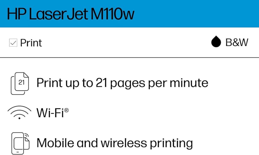 HP LaserJet M110w Wireless Black & White Printer, Print, Fast speeds, Easy setup, Mobile printing, Best for small teams