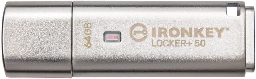 Kingston Ironkey Locker+ 50 64GB Encrypted USB Flash Drive | USB 3.2 Gen 1 | XTS-AES Protection & TAA Compliant | Multi-Password Security Options | Automatic Cloud Backup | Metal Casing | IKLP50/64GB