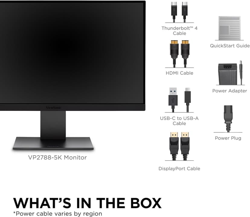 ViewSonic VP2788-5K 27 Inch 5K Mac-Ready Monitor with 100% sRGB, 99% DCI-P3, Pantone Validated, Advanced Ergonomics, Thunderbolt 4, USB Hub, HDMI, and DP for Home and Office