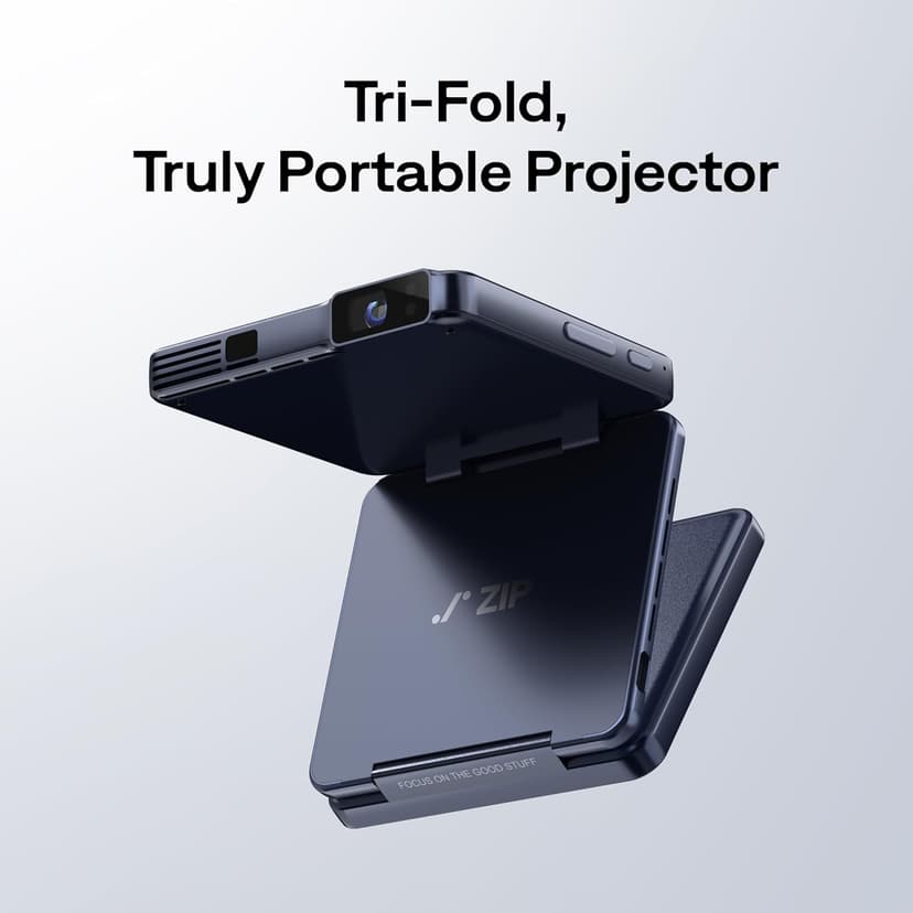 Aurzen ZIP Tri-Fold DLP Truly Mini Projector, Pocket Size, Zero-Lag Focus, One-Click Screen Mirroring, Full-Screen Mode, Type-C Fast Charging, 5,000mAh Battery, Indoor Outdoor Portable Projector, Blue