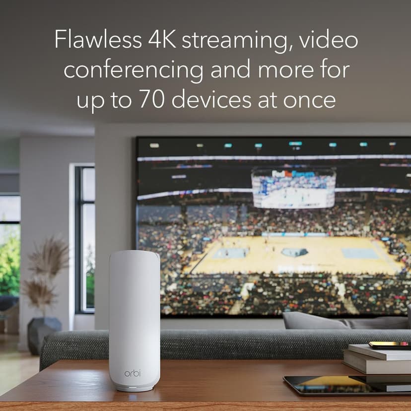 NETGEAR Orbi 370 Series Dual-Band WiFi 7 Mesh Network System for Home (RBE373) – Wireless Router + 2 Extenders, Security Features, 5 Gbps, Covers 6,000 sq.ft., 70 Devices, 2.5GB Internet Port, BE5000