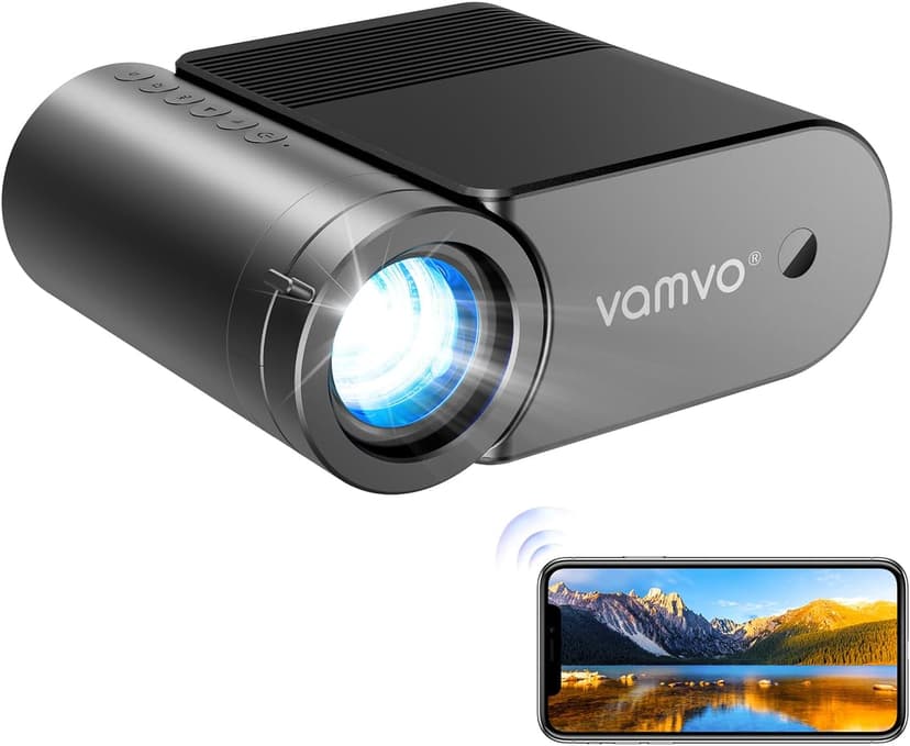 vamvo Portable Projector WiFi VideoProjector 1080P 200" Portable Movie Projector, Outdoor Projectors with Stylish streamlined Design, Compatible with phone/ Tablet/ Laptop/ TV Stick/ PS4 etc.