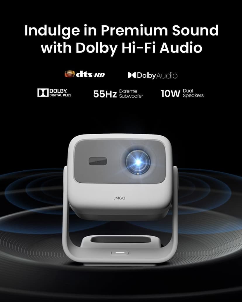 JMGO N1S 4K Smart Portable Projector, Triple Laser, 1100 ISO Lumens, Gimbal Instant Auto Focus, Google TV, Netflix, 110% BT.2020, HDR10, 10W Dolby Audio, Blu-ray 3D, 200" for Home, Outdoor, Gaming