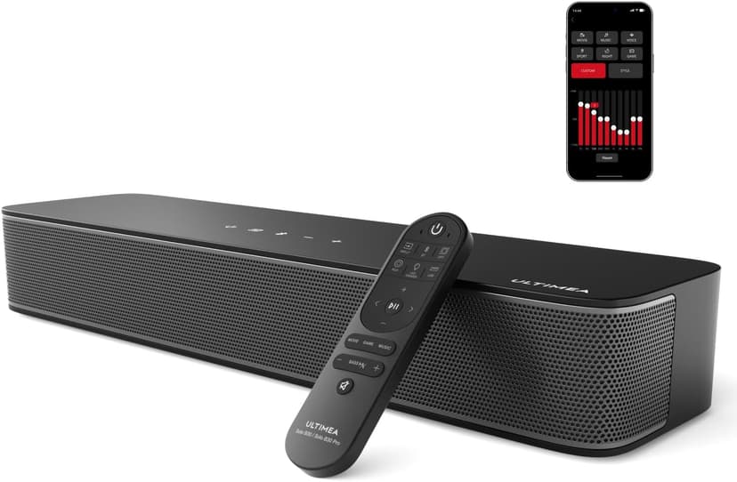 ULTIMEA 2.1ch Mini Sound Bar for TV, Built-in Subwoofer, APP Control, Peak Power 120W, All-in-one PC Sound bar for Game, Bluetooth 5.3 TV Sound Bar Speakers, Opt/AUX/Wall Mount, Solo B30 Pro