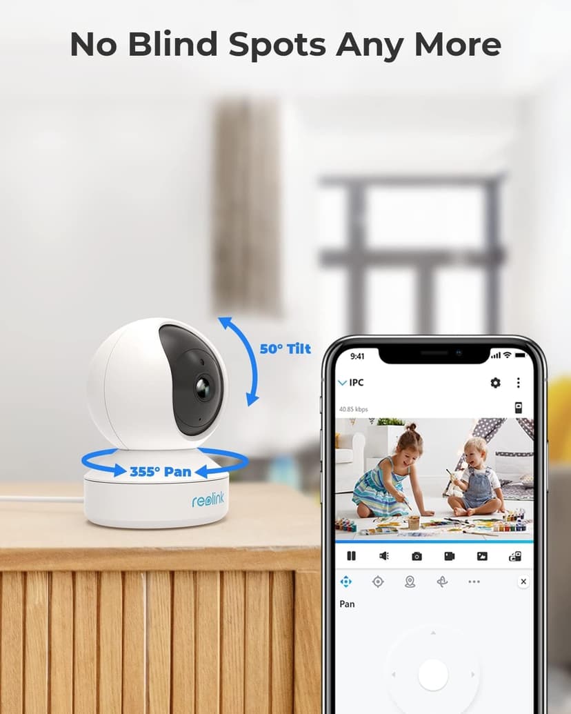 REOLINK 2K Indoor Security Camera E1, Plug-in 2.4G Wireless WiFi for Baby/Pet Monitor with Phone app, 360 Degree Dog Camera with Person/Pet Detection, Night Vision, 2-Way Talk, Local Storage