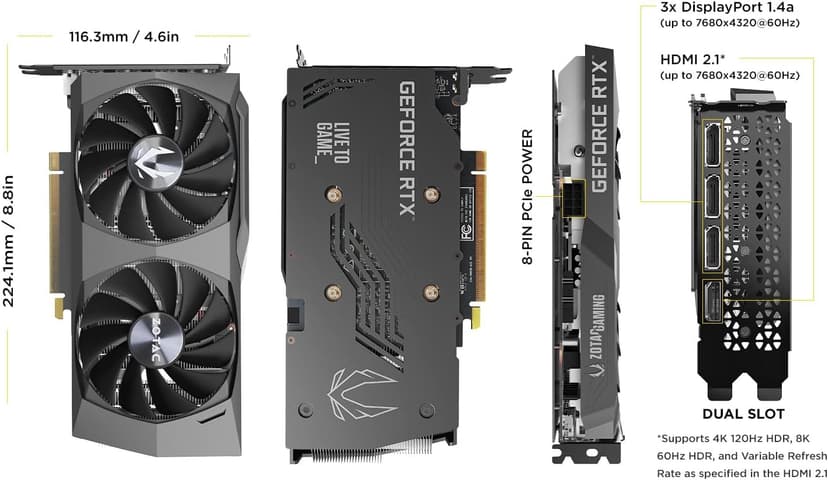 ZOTAC Gaming GeForce RTX 3050 Twin Edge OC 8GB GDDR6 128-bit 14 Gbps PCIE 4.0 Gaming Graphics Card, IceStorm 2.0 Advanced Cooling, Freeze Fan Stop, Active Fan Control, ZT-A30500H-10M