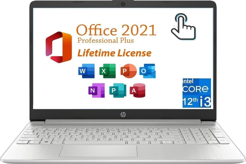 HP 15.6" Business and Student Laptop, Free Microsoft Office 2021 with Lifetime License, HD Touchscreen Display, Intel 6-Core i3-1215U 4.4 GHz, 16GB RAM, 512GB SSD WiFi Windows 11 Pro, Silver