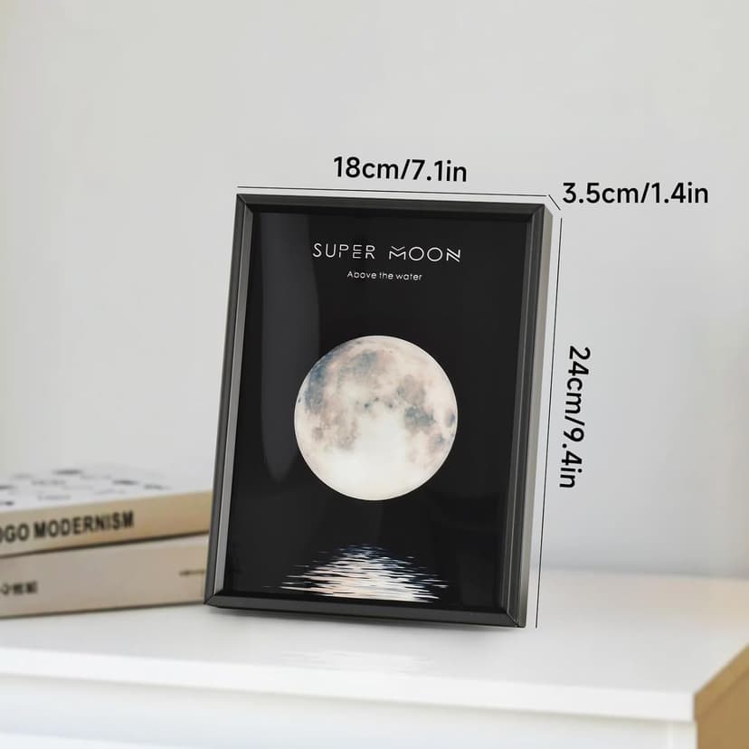 Super Moon Wireless Bluetooth Speaker Wall Art, LED Moon Light Decoration, Black Frame with Music Player Gift