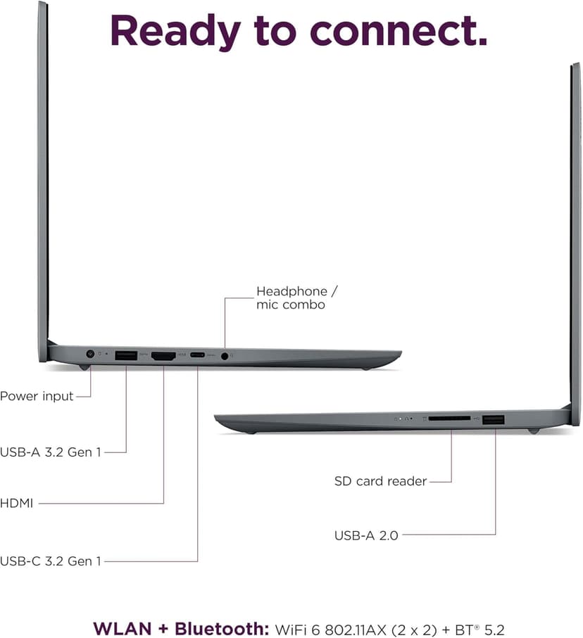 Lenovo IdeaPad Ultra Light Laptop for Student & Home (14" Anti-Glare, Intel Dual Core Processor, 4GB RAM, 128GB Storage (64GB+ 64GB SD)), 1 Year Office 365, Webcam, Wi-Fi 6, Win 11 Home in S, Grey