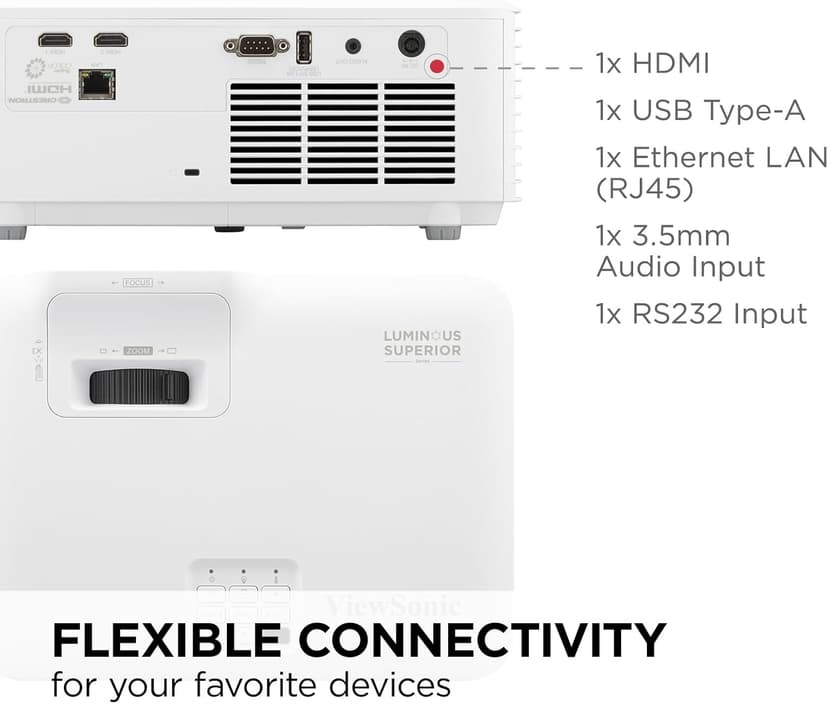 ViewSonic LS741HD 5000 Lumens 1080p Laser Projector with H/V Keystone, 4 Corner Adjustment, 360 Degree Projection, 1.6x Optical Zoom, LAN Control, and 24/7 Operation