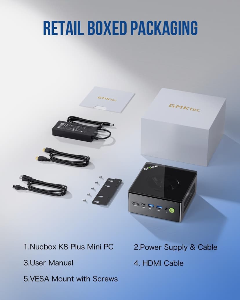 GMKtec Gaming Mini PC K8 Plus AMD Ryzen 7 8845HS(8C/16T, up to 5.1GHz) 64GB DDR5 RAM 1TB SSD, Desktop Computer Dual NIC 2.5G, HDMI 2.1, USB4
