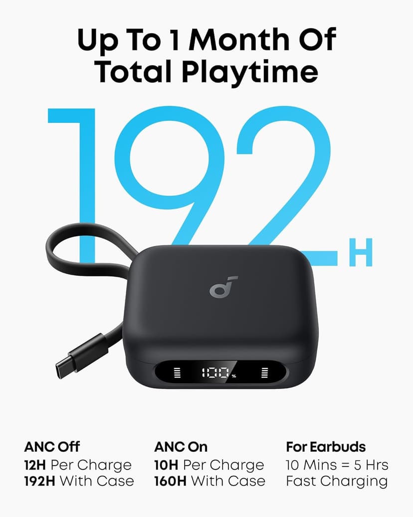Soundcore P41i by Anker, Adaptive Noise Cancelling Earbuds with Portable Phone Charger, Only for USB-C Charging, 12H Playtime, 192H with Case, 6-Mic AI Clear Calls, IPX5 Wireless Bluetooth Earbuds