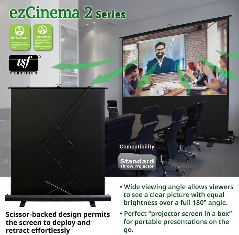 Elite Screens ezCinema 2, 120-inch 4:3 Aspect Ratio Portable Manual Floor Pull Up with Scissor Backed Projector Projection Screen Office Classroom Church Home Theater + Carrying Bag, F120NWV2