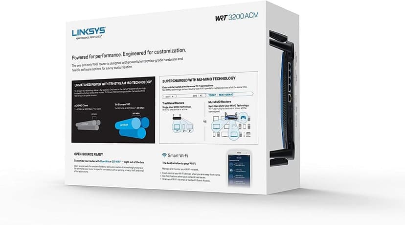Linksys WRT3200ACM: AC3200 Dual-Band Gigabit Wi-Fi Router, Beamforming Tri-Stream Wireless Signal, Ethernet Ports, MU-MIMO (Black, Blue)