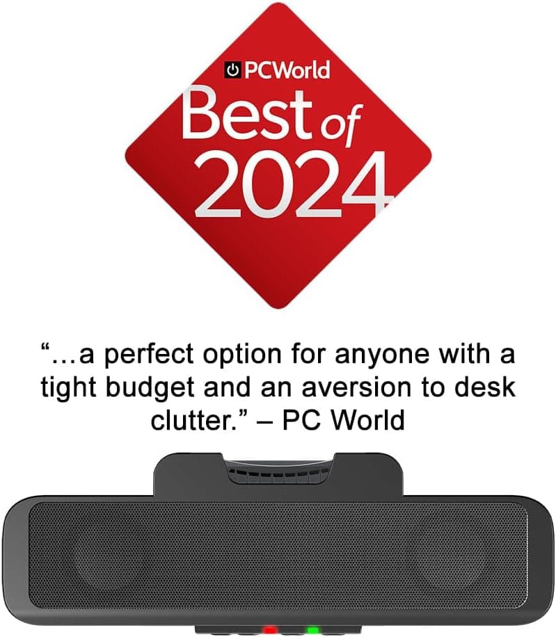 Cyber Acoustics USB Speaker Bar (CA-2890) – Stereo USB Powered Speaker, Easily Clamps to Monitor, Convenient Controls
