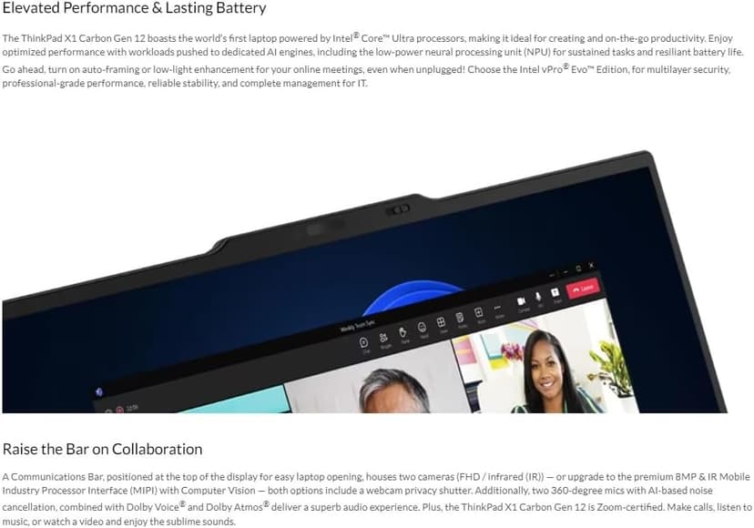 Lenovo Gen 12 ThinkPad X1 Carbon Laptop with Intel Ultra 7 165U vPro Processor, 14" WUXGA 100% sRGB Touchscreen, 32GB 6400MHz RAM, 1TB Gen4 Performance SSD, FHD+ IR+ RGB Camera, and Windows 11 Pro
