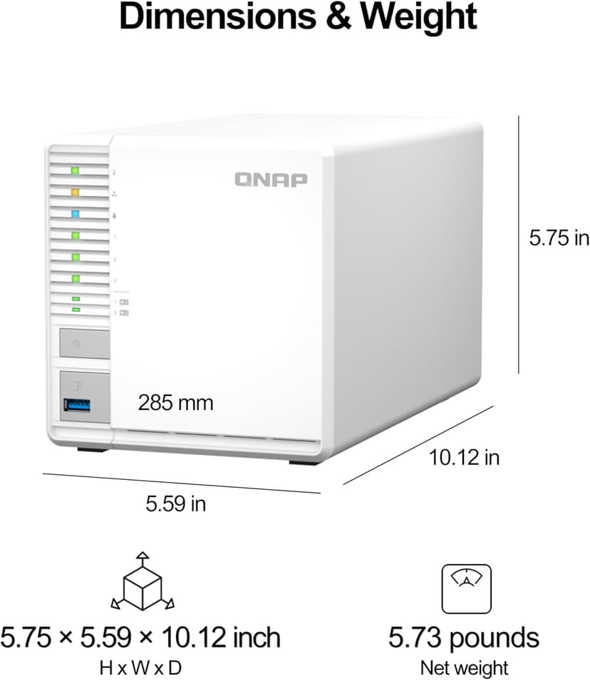 QNAP TS-364-8G-US 3 Bay High-Performance Desktop NAS with 2.5GbE and M.2 SSD caching for Running Virtual Machines and Qtier
