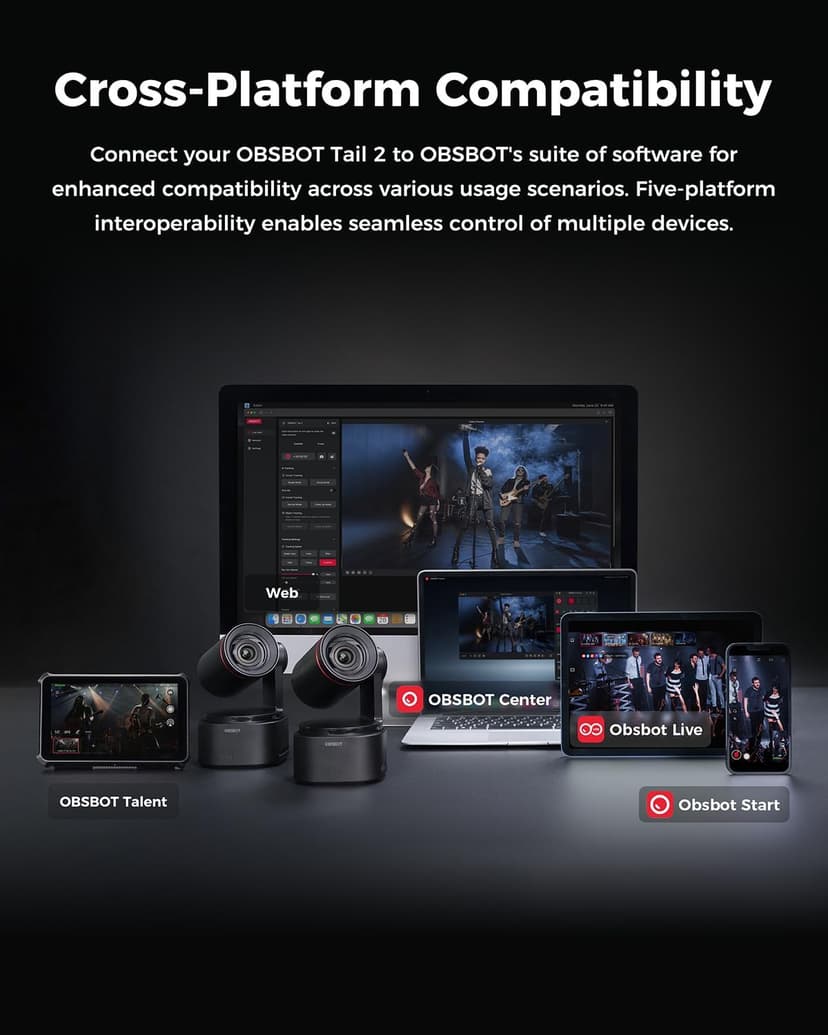 OBSBOT Tail 2 PTZR NDI Camera 4K@60FPS, Pro AI Tracking, 1/1.5" CMOS, 50MP, 5X Optical Zoom, 12X Hybrid Zoom, SDI/HDMI/IP/USB 3.0 Output, Live Streaming for Education, Conference, Worship, Live Events