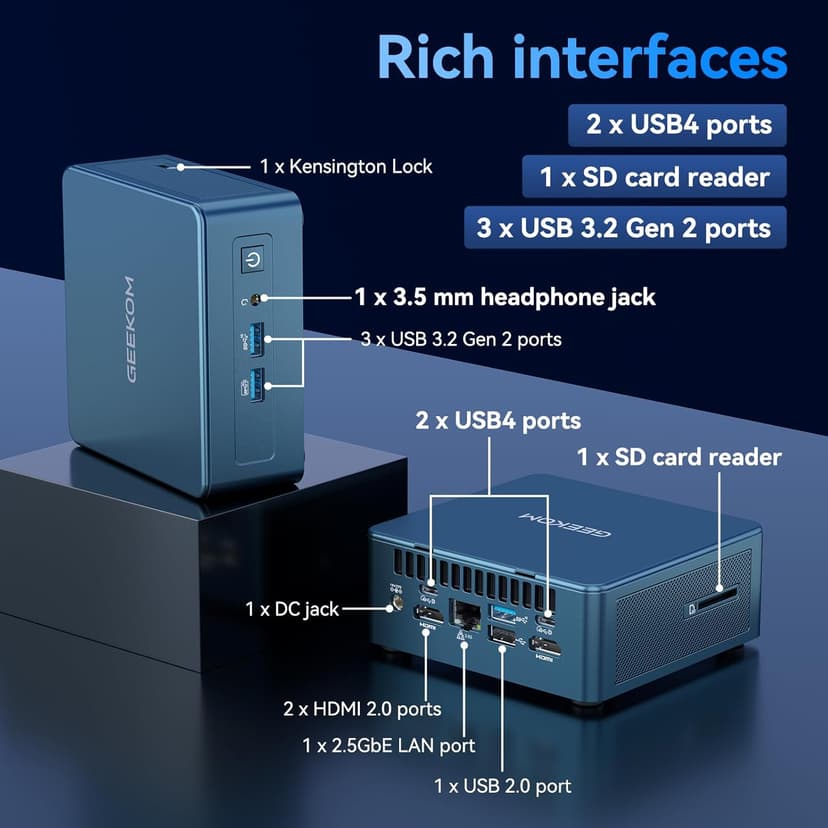 GEEKOM IT13 Mini PC 2025 with 13th Gen Intel i9-13900HK | 32GB RAM | 2TB NVMe SSD | Windows 11 Pro | 8K Quad Display | WiFi 6E | SD Card Reader | Intel NUC13 Replacement Desktop Computers